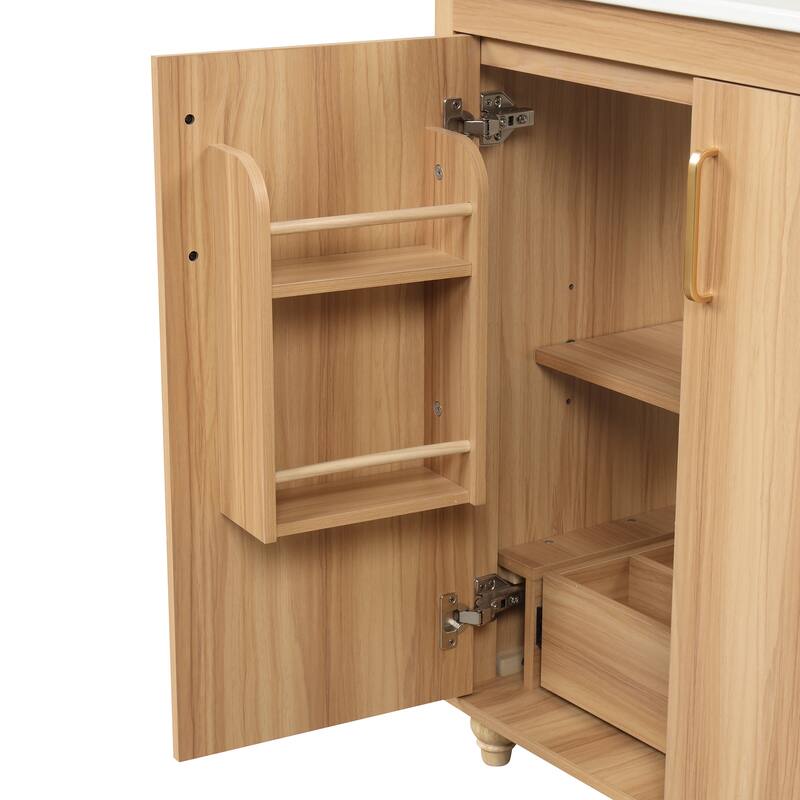 30" Bathroom Vanity with Sink Natural Wooden Storage Cabinet with Door Racks and Adjustable Shelf, Built-in Drawer with Divider