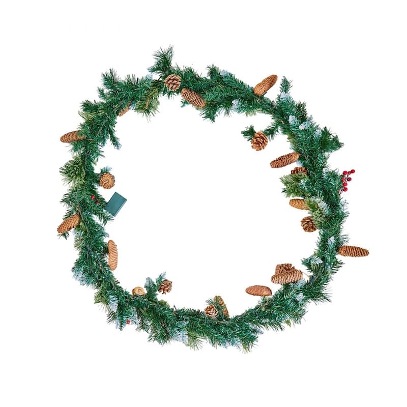 Holiday Greenery Garland 9ft Long with Warm White LED Lights and Lifelike Pinecones - 108.27” x 11.02” x 5.91”