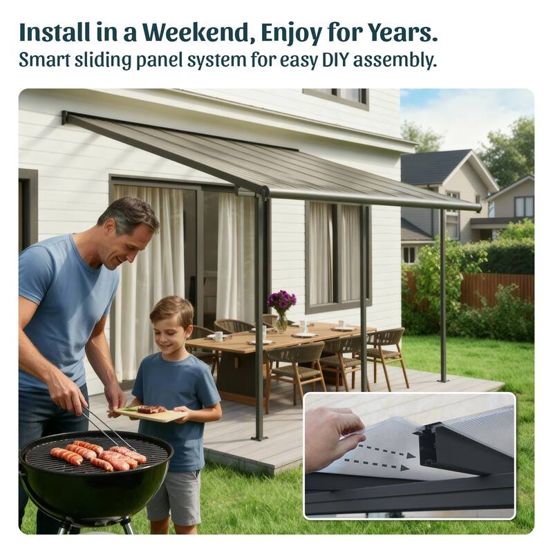 Sierra 7.5 ft. White & Grey Clear Panel Aluminum Patio Cover