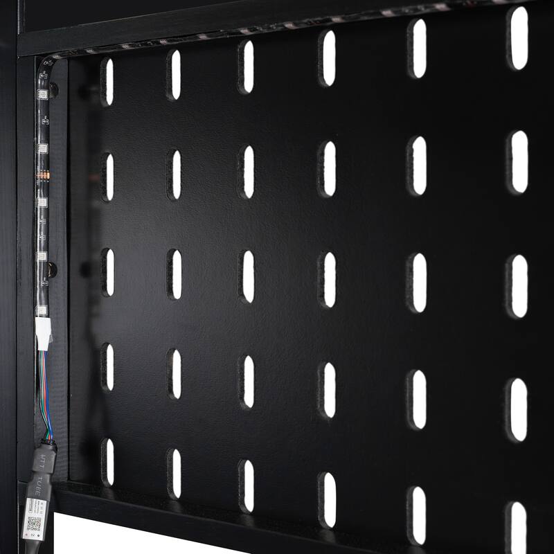 All-in-One Loft Bed Full Size Bedframe with Wardrobe, Shelves, Blackout Curtains, Pegboard, Charging Station and RGB Light Strip