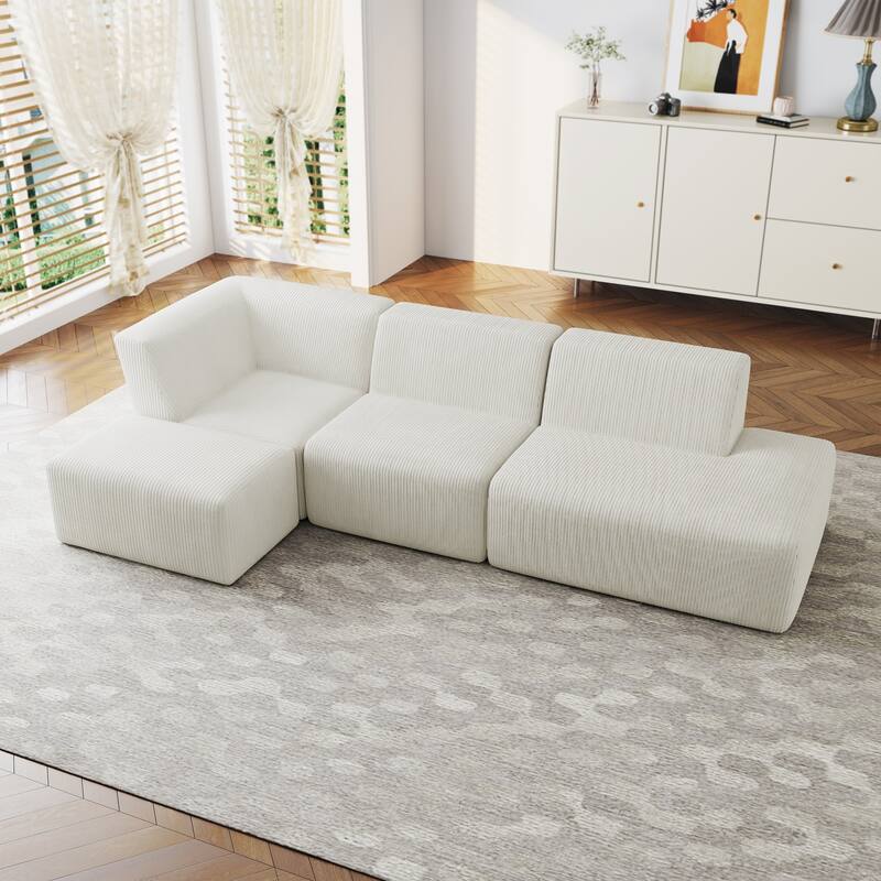 Modular All-Foam Corduroy Compression Sofa With Ottoman