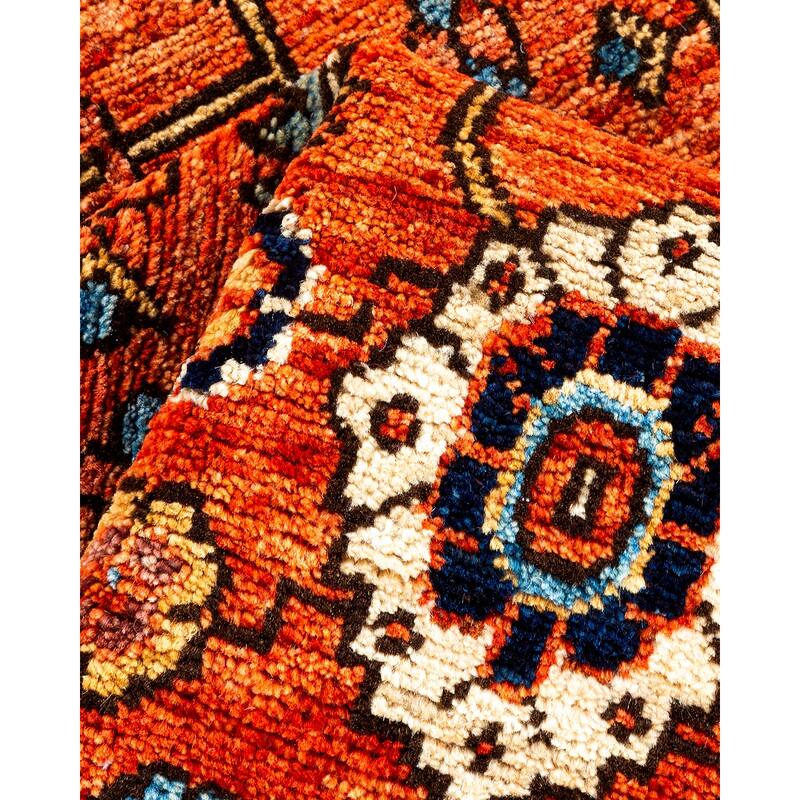 Hand Knotted Traditional Tribal Wool Orange Area Rug - 2' 9" x 12' 11"