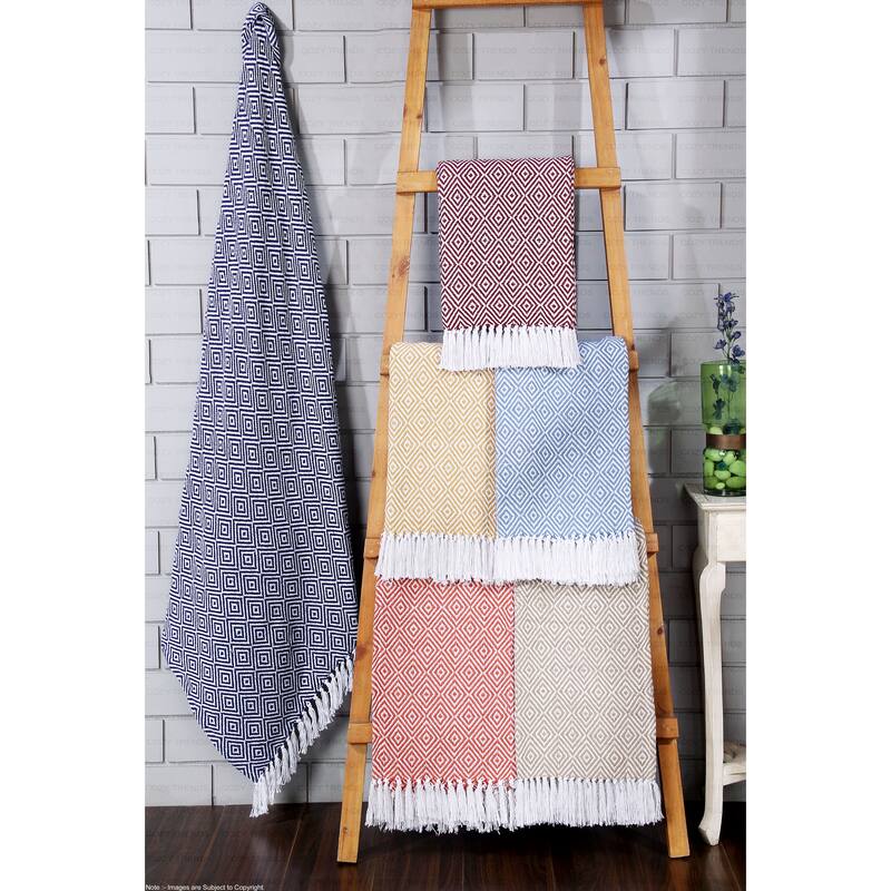 Hand Woven Cotton Throw Blankets All-Season with Fringes, 50x60" - Set of 2