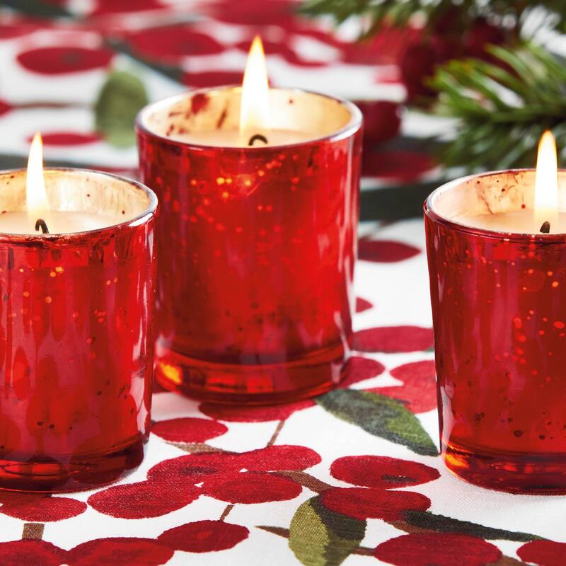 Winter Bonfire Scented Mercury Votive Candle - Red Wax, 9 Hour Burn Time, Perfect for Christmas Decor, 2x2x2.5 in