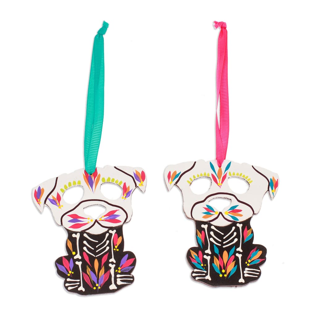 Novica Handmade Day Of The Dead Dog Wood Ornaments (Pair)