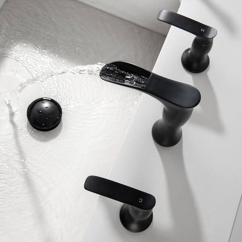 BATHLET Victoria Widespread Waterfall Sink Faucet in Matte Black