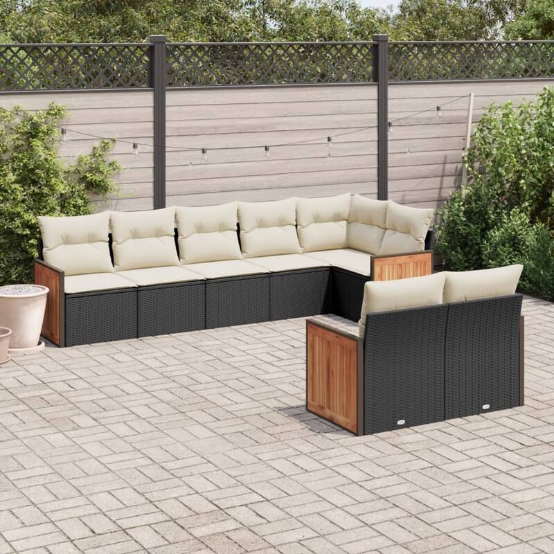 vidaXL Patio Sofa Set with Cushions Outdoor Conversation Furniture Poly Rattan - Black and Cream - 24.4 x 24.4 x 27.2