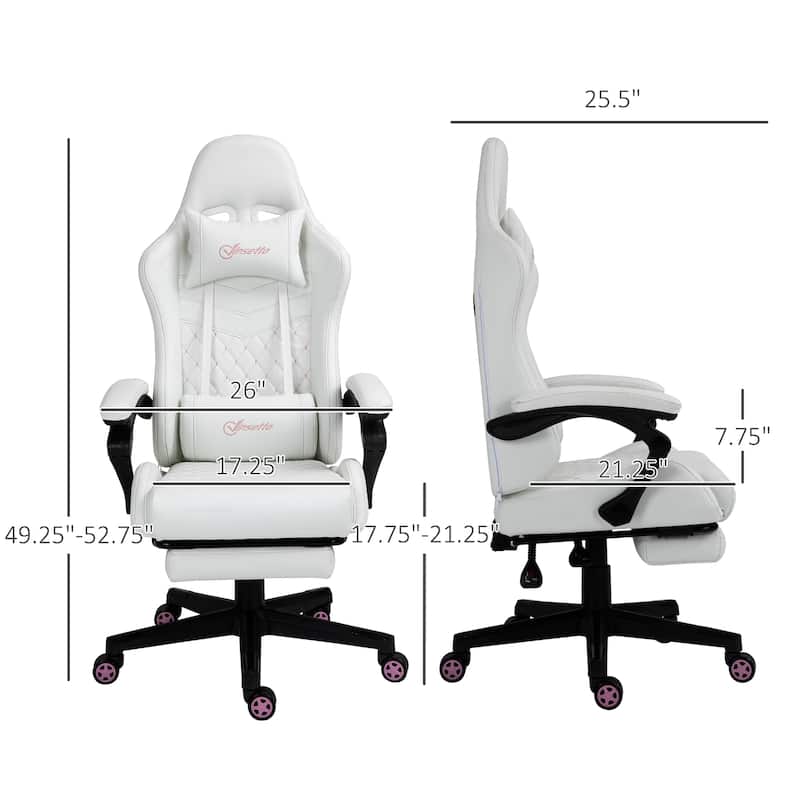 PU Leather Racing Gaming Chair with Footrest, 130° Recline and Lumbar Support