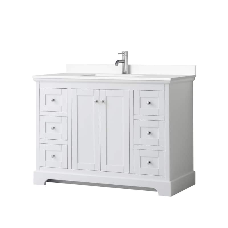 Wyndham Collection Avery 48" Free Standing Single Basin Vanity Set - White / White Cultured Marble Top / Polished