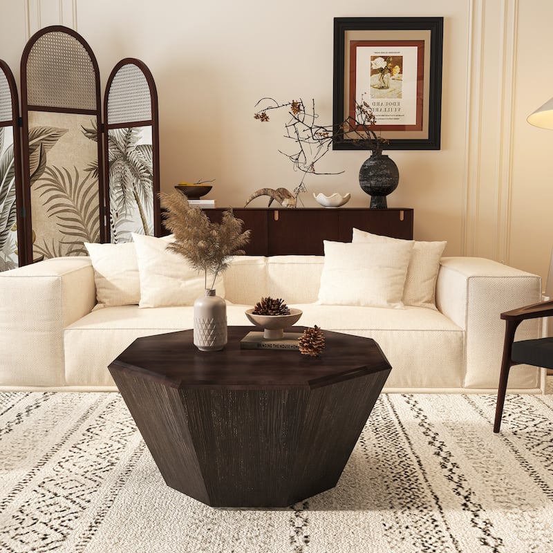 31.5 "Octagonal Rubber wood Coffee Table, Coffee Table, Living Room Bedroom - Walnut