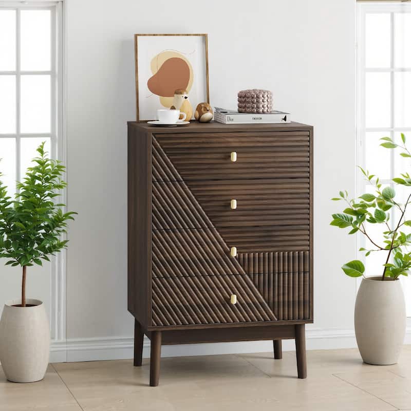 Modern Four-Drawer Dresser In Walnut – Versatile Storage Cabinet For Bedroom, Living Room, Or Hallway‌ - Walnut