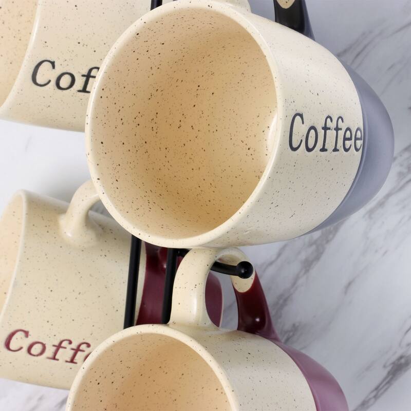 Elama Two Tone Speckled 6-Piece 12oz Mug Set with Stand in Misc Colors
