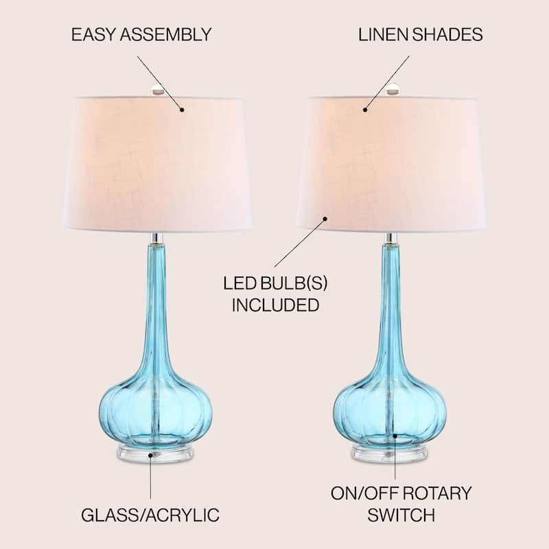 Diamante 28.5" Glass Teardrop LED Table Lamp, Pink (Set of 2) by JONATHAN Y
