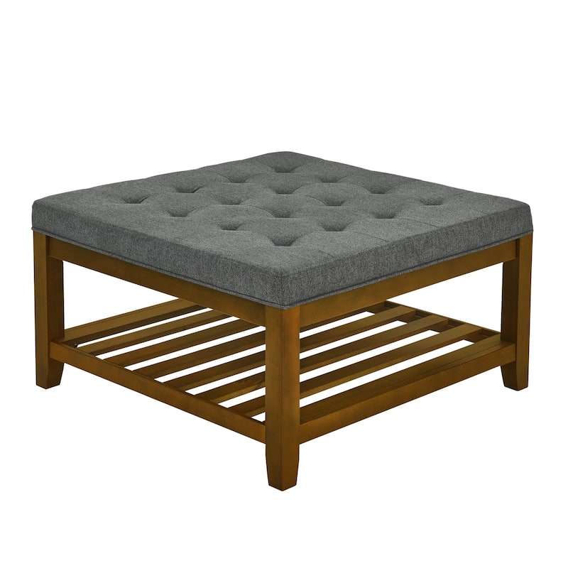 Coffee table with tufted linen upholstery