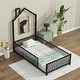 preview thumbnail 1 of 24, Twin Size Metal House Bed with Guardrails & Chimney Black