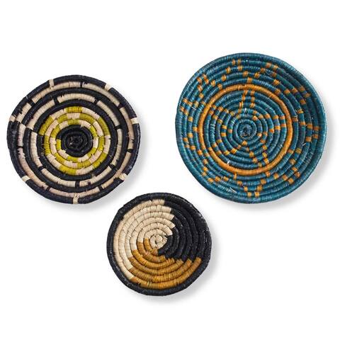 Seagrass Round Basket Set of 3 Unique Farmhouse Wall Decor Tray for Wall Display or Home Decoration