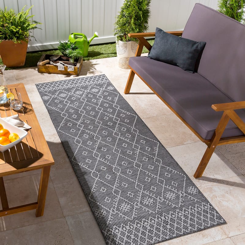 Artistic Weavers Ocalan Moroccan Tribal Outdoor Area Rug - 2'6" x 7'3" Runner - Charcoal