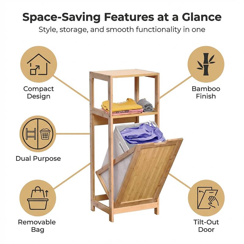 Tilt-Out Laundry Cabinet with Removable Hamper - 14.4"L x 13"W x 38.8"H