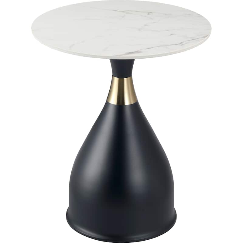 Round Sintered Stone Side Table with Stainless-Steel Base Bento Series - Black - Stainless Steel