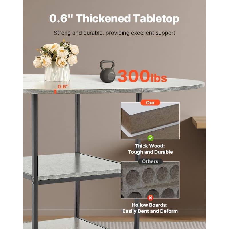 47 in Round Dining Table Wood Kitchen Table for 4-6 Person Grey - 47.24 x 47.24 x 29.53 inch