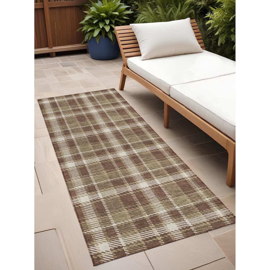 Alfiz Plaid Weather Resistant Blended Style Runner Outdoor Rug