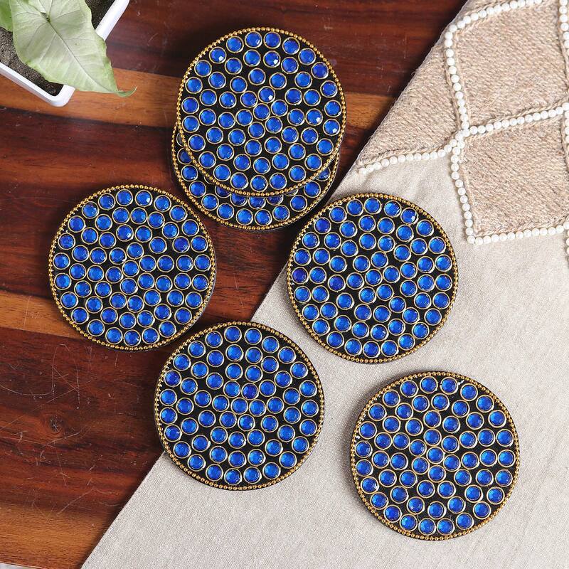 Novica Handmade Royal Glitz Beaded Wood Coasters (Set Of 6)