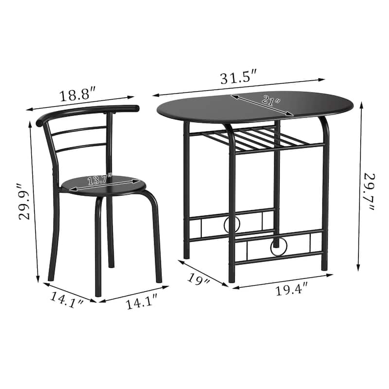 Furniwell 3 PC Dining set Small Dining Table Wood and Metal for Living Room Dining Room Kitchen