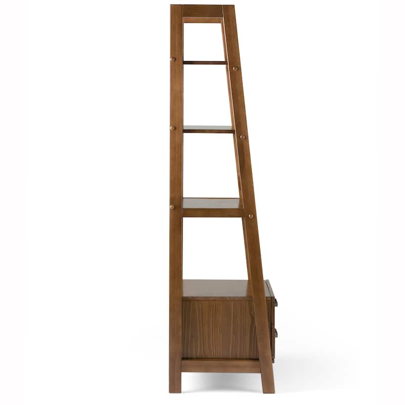 WYNDENHALL Hawkins SOLID WOOD 72 inch x 24 inch Modern Industrial Ladder Shelf with Storage - 24"w x 20"d x 72"h