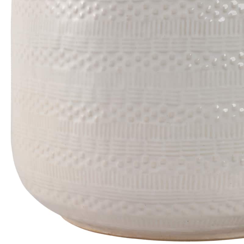 Clay Decorative Planters Dots Lines Modern (Set of 2) - 10" White - 12" x 12" x 10"