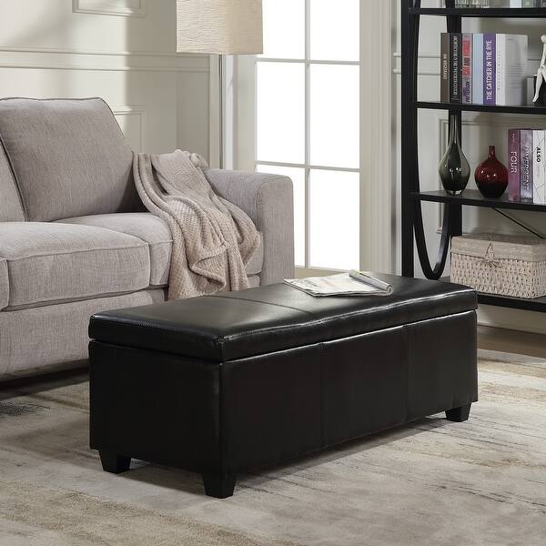 Shop Belleze 48 Long Rectangular Upholstered Storage Ottoman