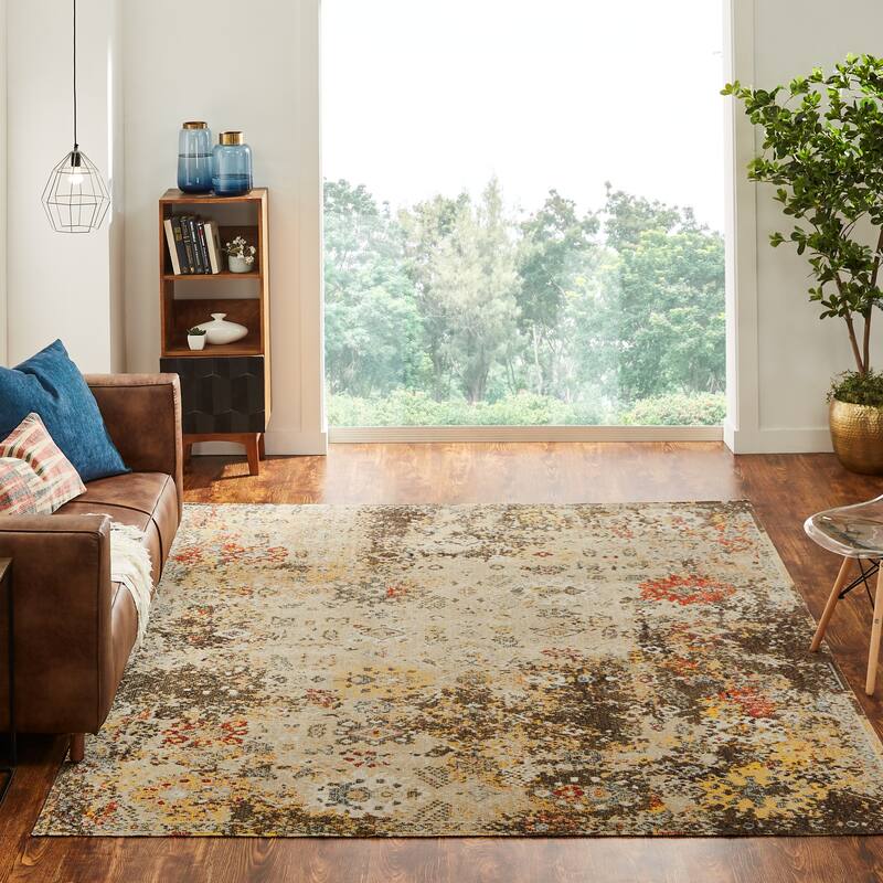 Beige/Gold/Rust Abstract Indoor/Outdoor Area Rug