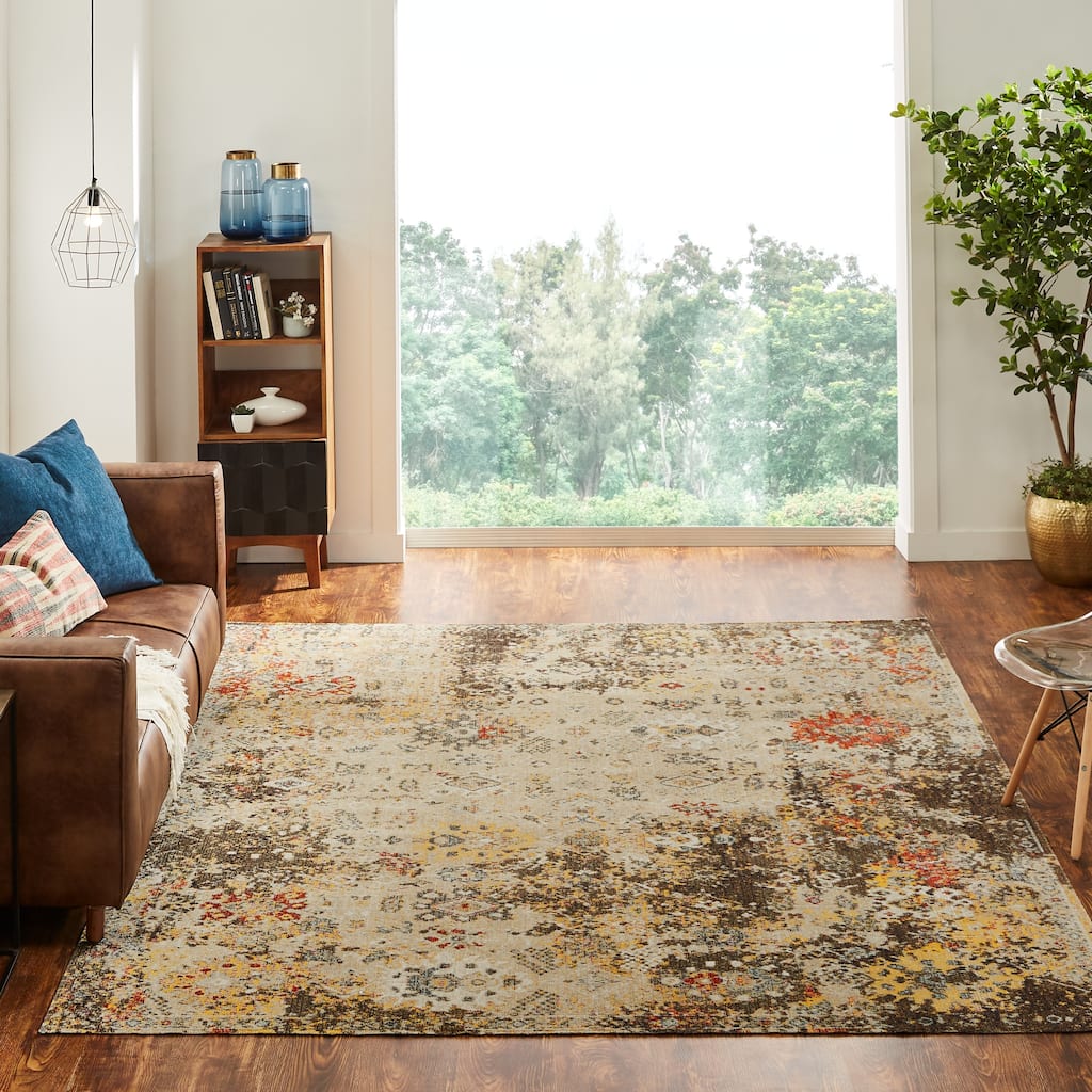 Beige/Gold/Rust Abstract Indoor/Outdoor Area Rug