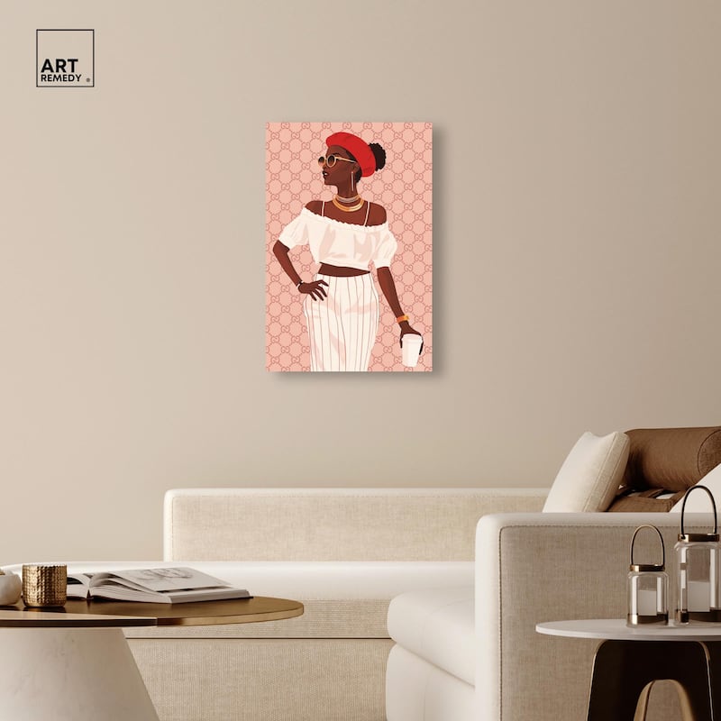 Her Stylish Coffee Look Canvas by Art Remedy, Gallery Wrapped