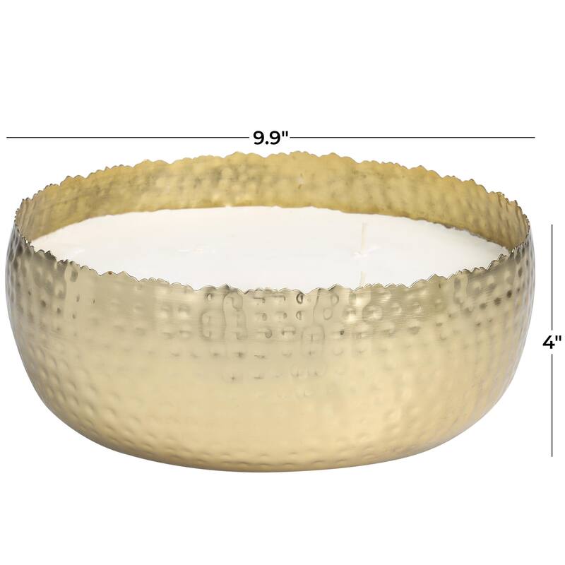 Metal Scented Wide Hammered 90 oz 4 Wick Decorative Candle with White Wax - Gold, Silver, Black - Roche River Decor