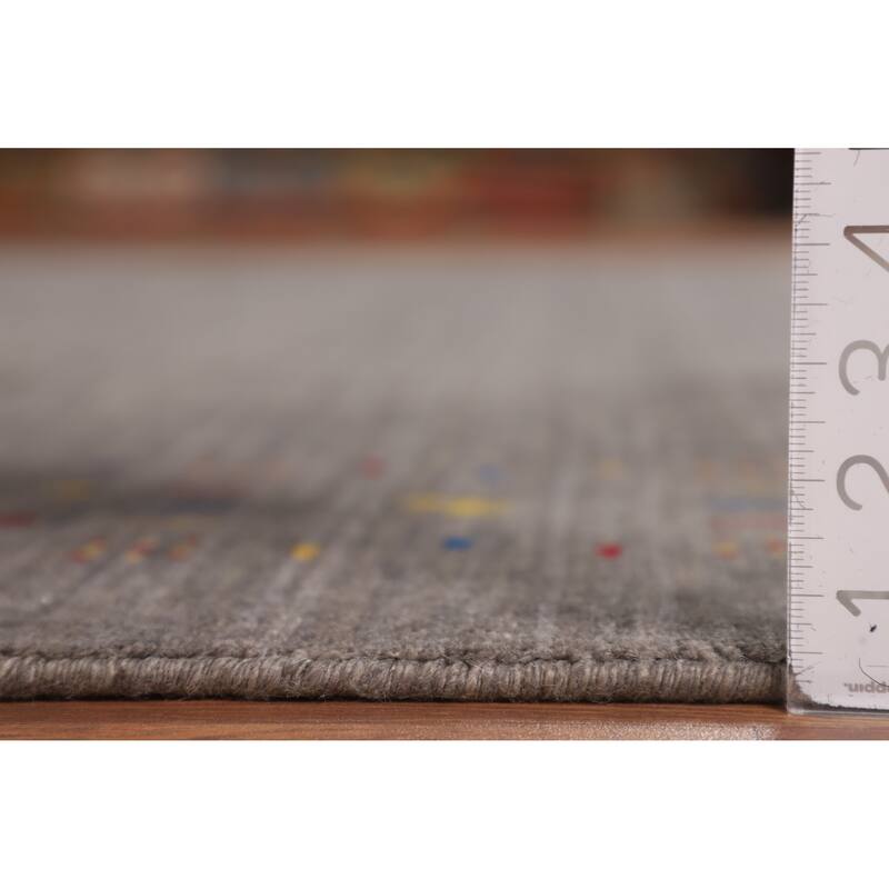 Earth Tone Striped Gabbeh Indian Area Rug Silk Carpet - 8'3" X 9'9"