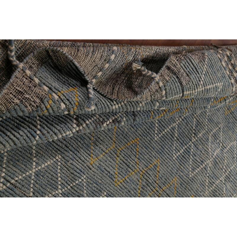 Grey Blue Moroccan Palace Size Area Rug Hand-Knotted Wool Carpet - 11'10"x 16'5"