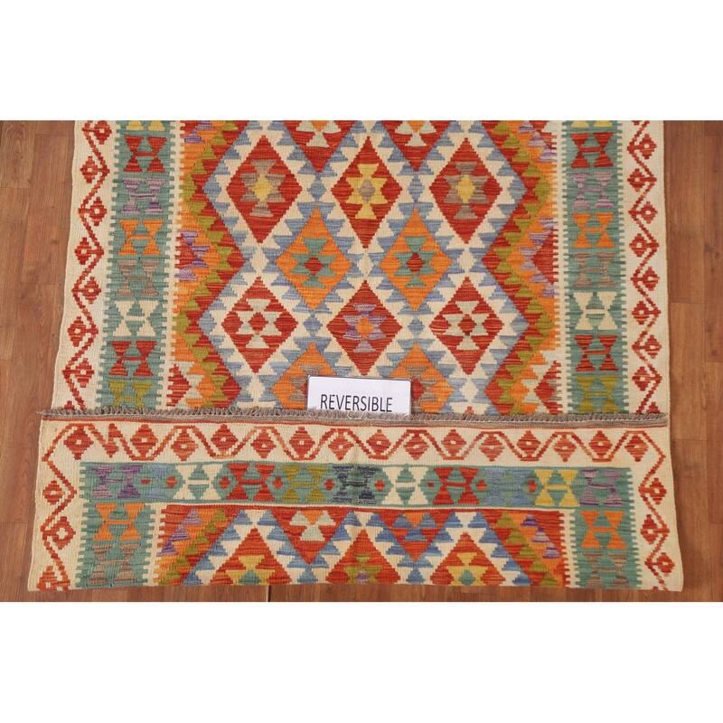 Hand Woven Oriental 100% Wool Carpet Southwestern Geometric Multi-Colored Kilim Area Rug - 6' 5'' X 5' 0''
