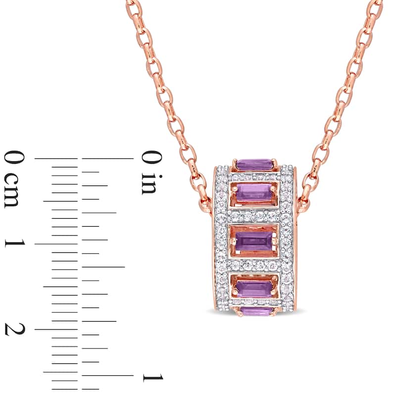 Miadora 2 1/7ct TGW Baguette African Amethyst & White Topaz Necklace Rose Silver
