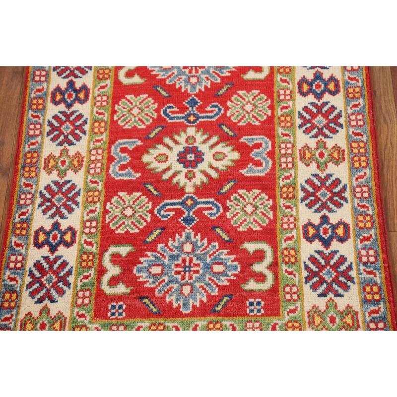 Traditional Geometric Red Kazak Foyer Rug Handmade Wool Carpet - 2'0" x 3'0"
