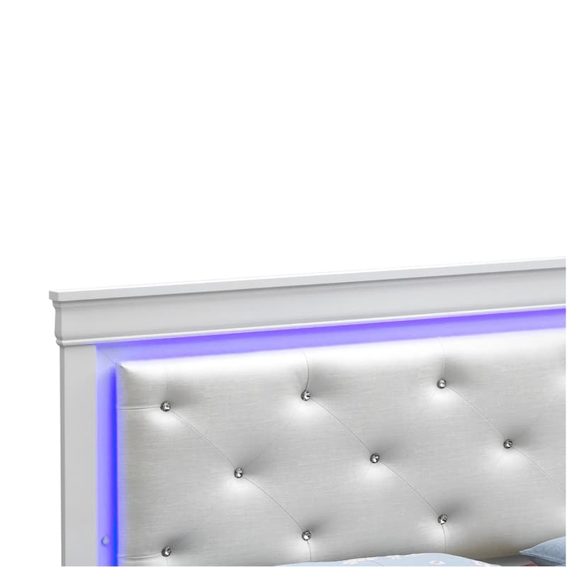 Jeweled Tufted King Panel Bed with LED Lights - 85" - Silver Champagne