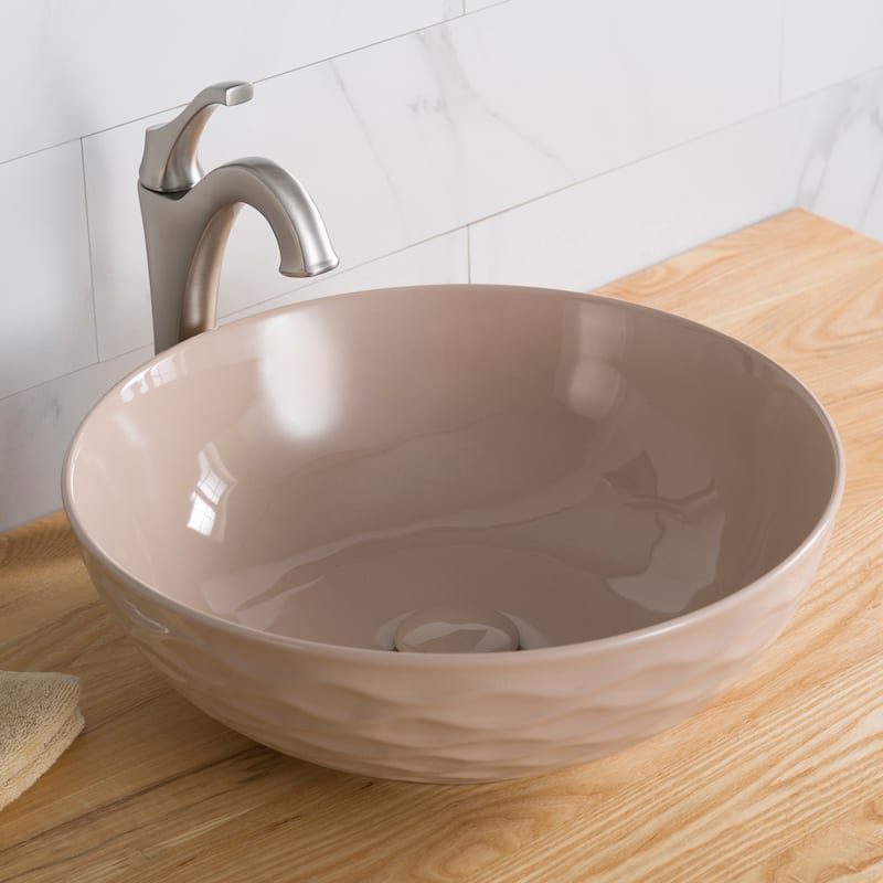 KRAUS Viva 16 1/2 inch Round Porcelain Ceramic Vessel Bathroom Sink