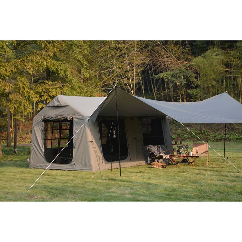 9.8 x13ft with canopy, Inflatable Camping Tents with Hand Pump, Air Glamping Tents, Easy Setup Waterproof and Windproof