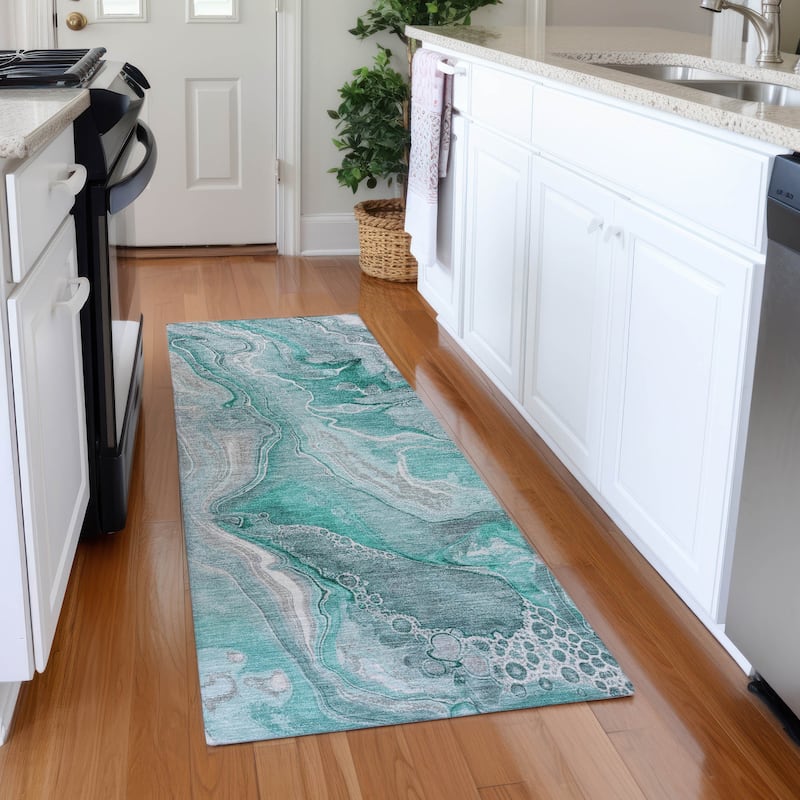 Premium Washable Super Soft Modern Glam Mayfield Rug - Teal - 2'3" x 7'6"