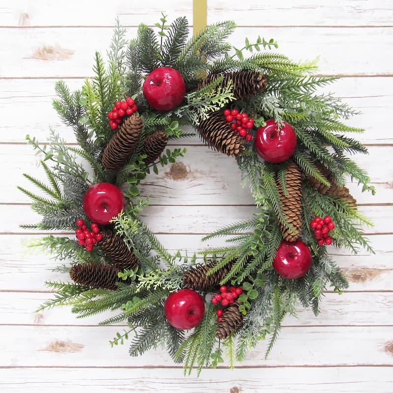 Artificial Mixed Apple Berry Pine Cone Eucalyptus & Pine Christmas Wreath 24in - 24" L x 24" W x 5.5" DP