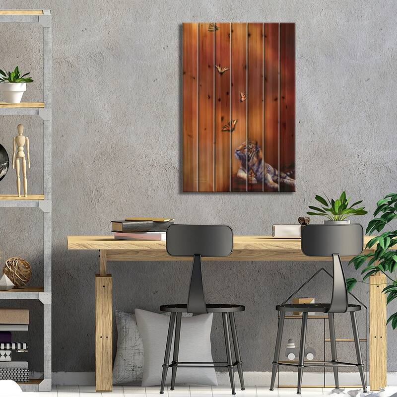 Six Wild Tigers Print On Wood by Carol Cavalaris - Multi-Color