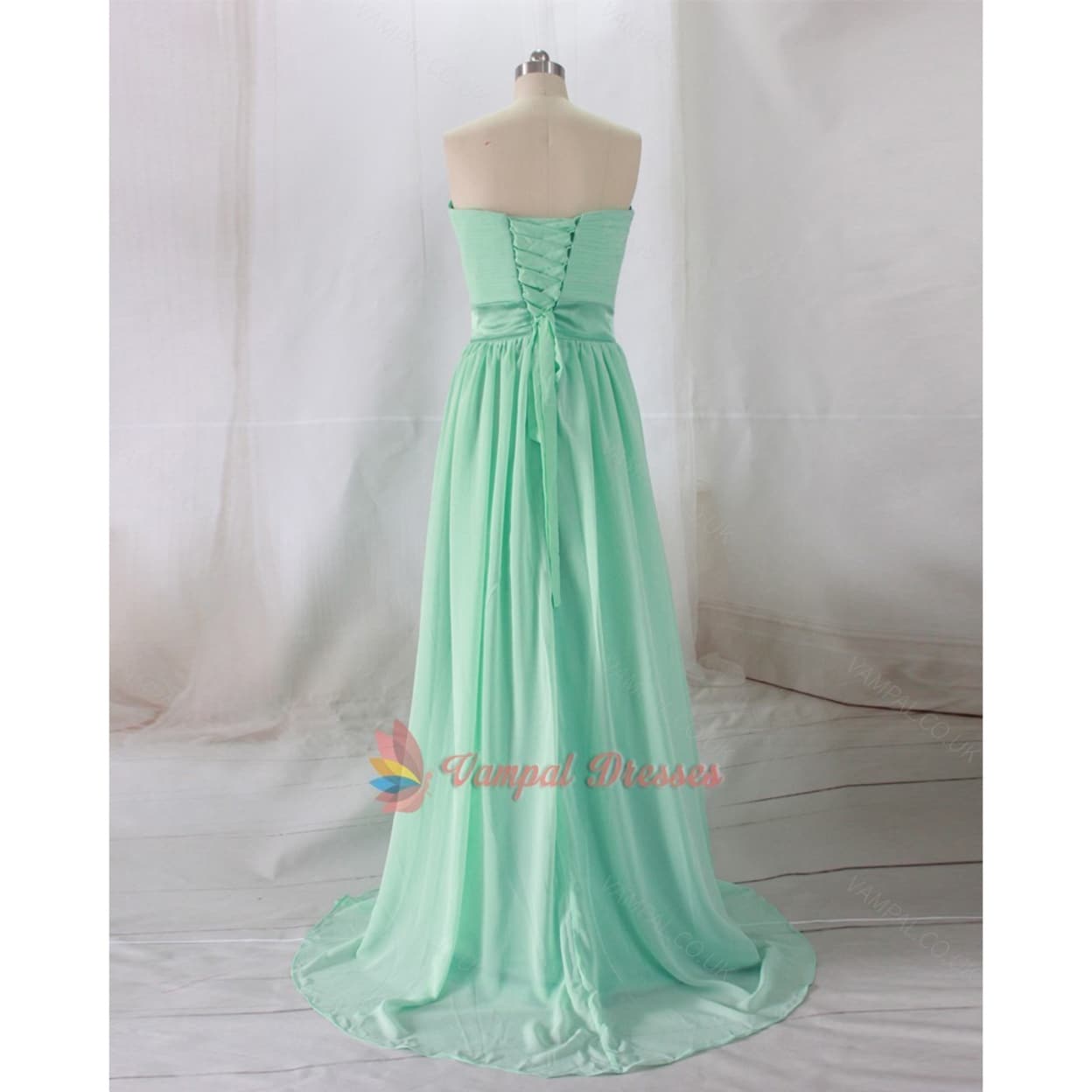 crisscross bodice chiffon gown