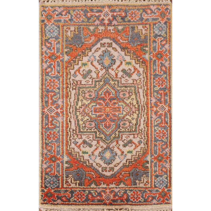 Beige Heriz Serapi Style Accent Area Rug Hand-knotted Wool Carpet - 2'0"x 3'0"