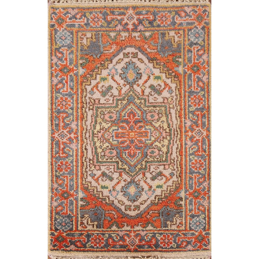 Beige Heriz Serapi Style Accent Area Rug Hand-knotted Wool Carpet - 2'0"x 3'0"