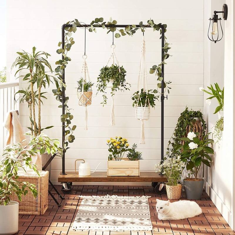 Rustic Brown Black Heavy-Duty Industrial Clothes Rack with Lockable Wheels and Storage Shelf - 15.7”D x 41.1”W x 63.8”H