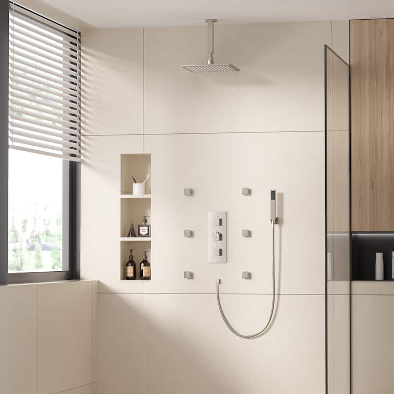Celling 12 inch LED 3 Function Thermostatic Shower System with 6 Body Jets